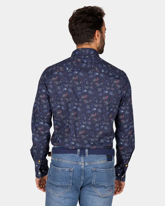 NZA New Zealand Auckland Shirts Dark Blue Shirt With Leaf Print 8211 Winter Navy 8211 Men NZA New Zealand Auckland Shirts Dark Blue Shirt With Leaf Print 8211 Winter Navy 8211 Men
