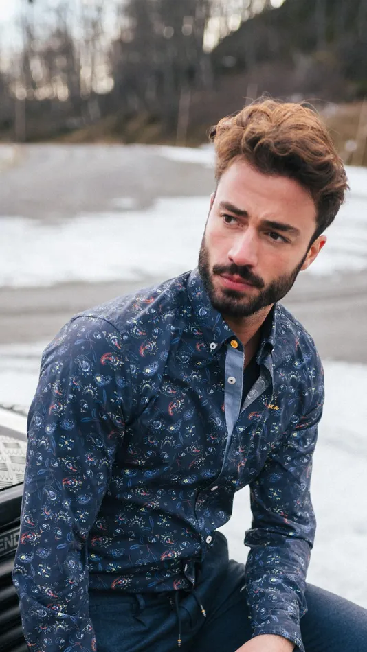 NZA New Zealand Auckland Shirts Dark Blue Shirt With Leaf Print 8211 Winter Navy 8211 Men NZA New Zealand Auckland Shirts Dark Blue Shirt With Leaf Print 8211 Winter Navy 8211 Men