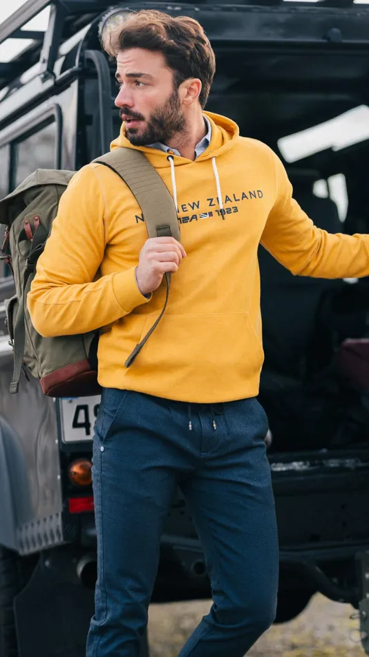 NZA New Zealand Auckland Sweatshirts Ochre Yellow Hoodie With Logo 8211 Warm Ocre 8211 Men