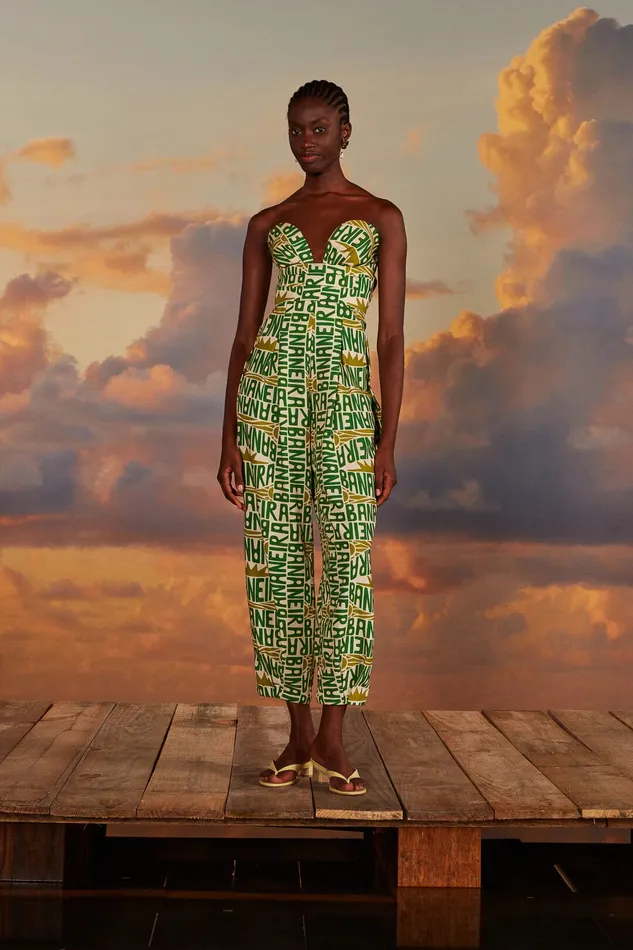 OffWhite Banana Typography Strapless Jumpsuit Women Farm Rio Jumpsuits