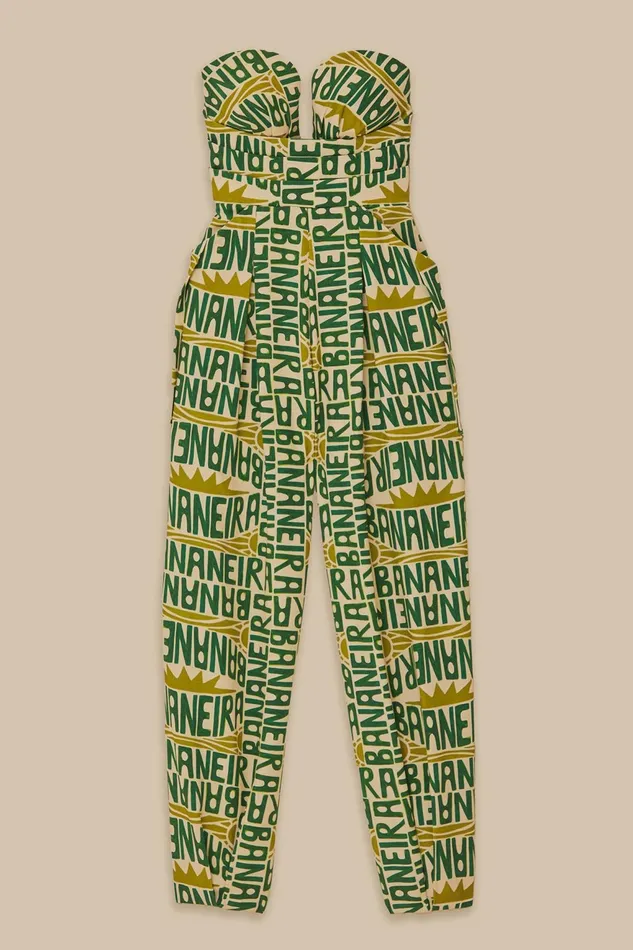 OffWhite Banana Typography Strapless Jumpsuit Women Farm Rio Jumpsuits