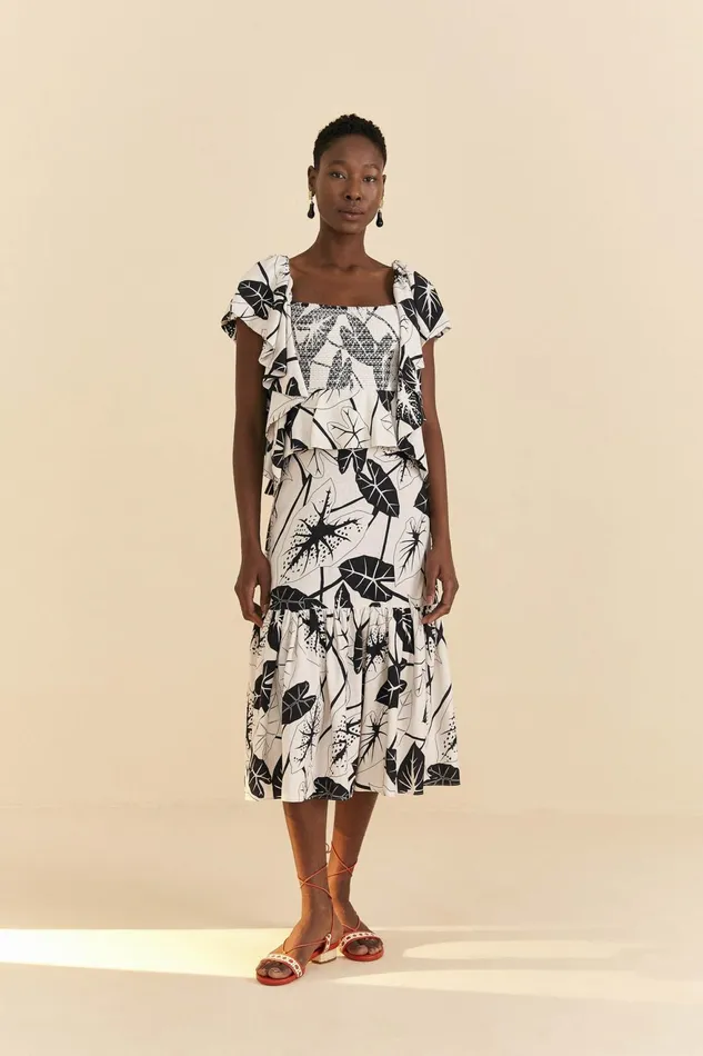 OffWhite Graphic Leaves Midi Dress Women Farm Rio Midi Dresses