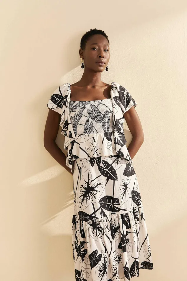 OffWhite Graphic Leaves Midi Dress Women Farm Rio Midi Dresses
