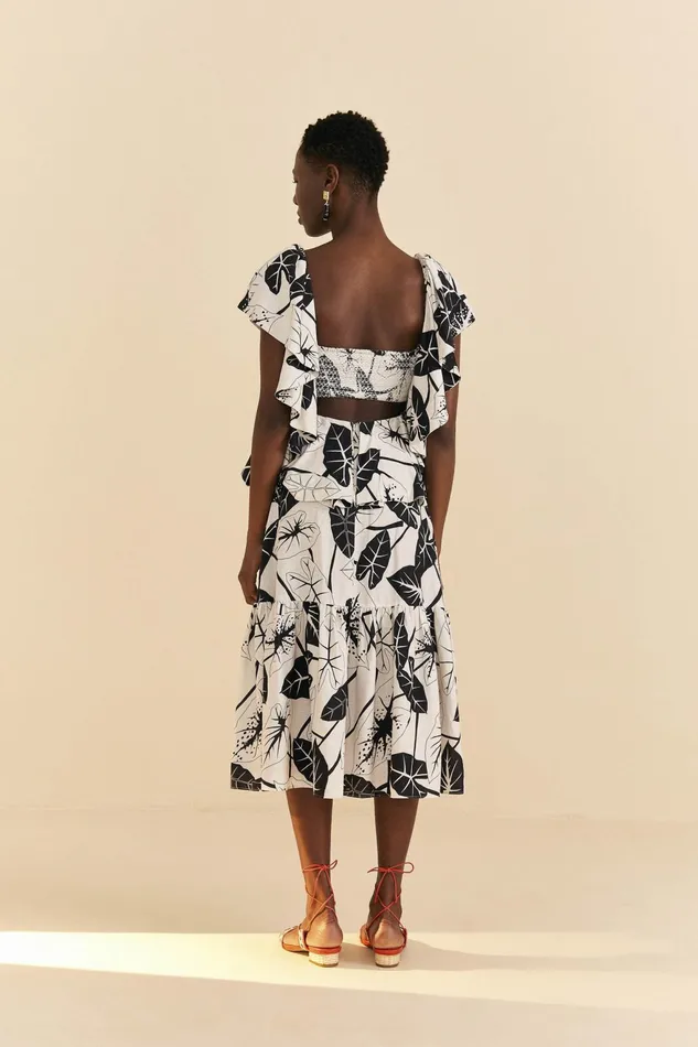 OffWhite Graphic Leaves Midi Dress Women Farm Rio Midi Dresses