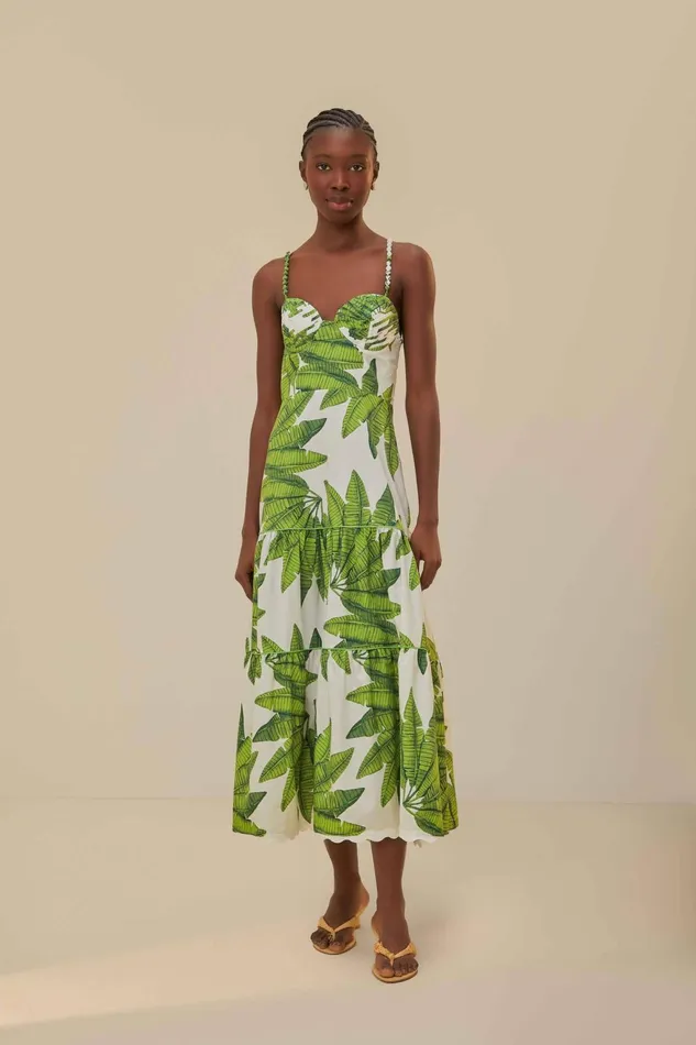 OffWhite Palm Fan Midi Dress Women Farm Rio Midi Dresses