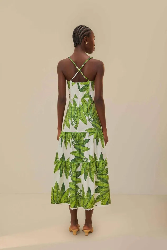 OffWhite Palm Fan Midi Dress Women Farm Rio Midi Dresses