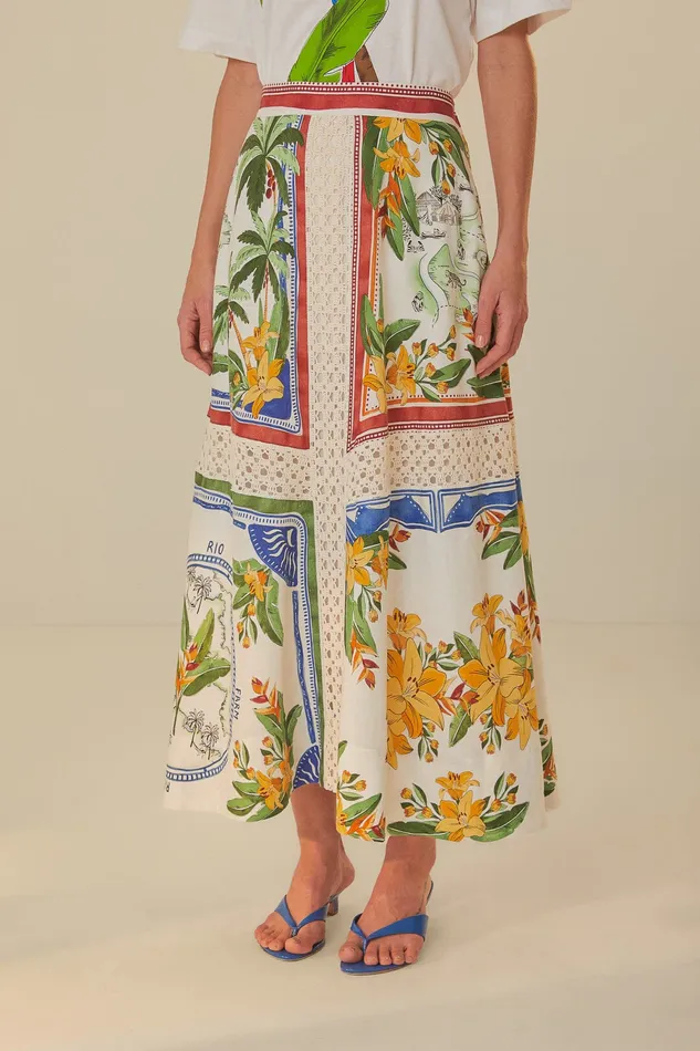 OffWhite Tropical Destination Lenzing Ecovero Euroflax Midi Skirt Women Farm Rio Skirts