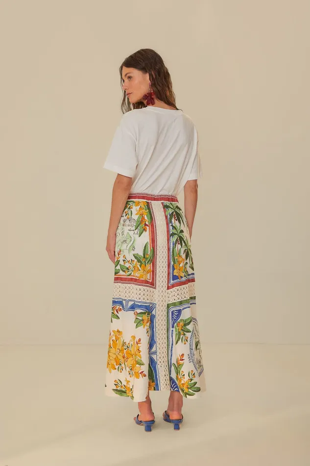OffWhite Tropical Destination Lenzing Ecovero Euroflax Midi Skirt Women Farm Rio Skirts