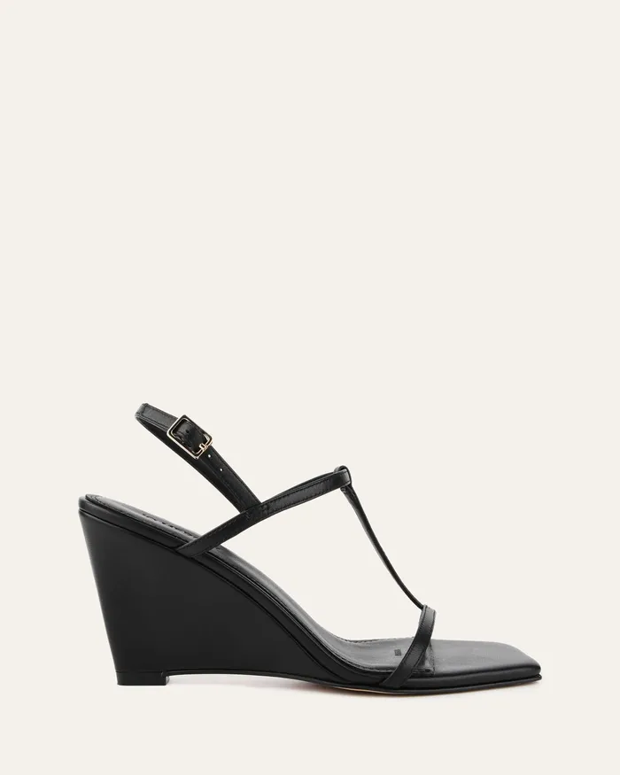 Ophelia mid heel wedges black leather MID SANDALS jomercer Women