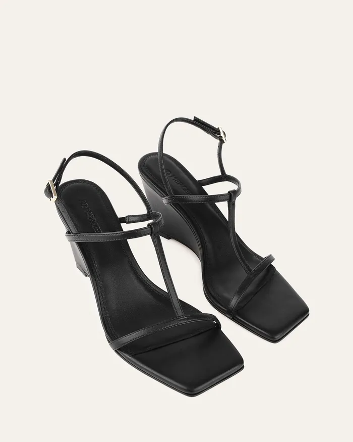 Ophelia mid heel wedges black leather MID SANDALS jomercer Women