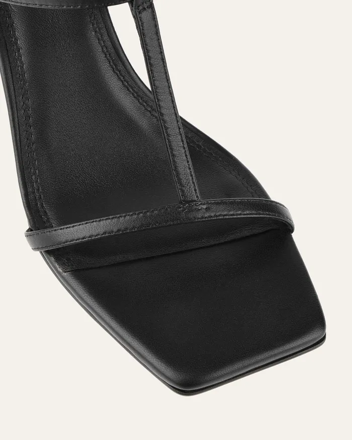 Ophelia mid heel wedges black leather MID SANDALS jomercer Women