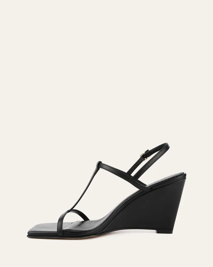 Ophelia mid heel wedges black leather MID SANDALS jomercer Women