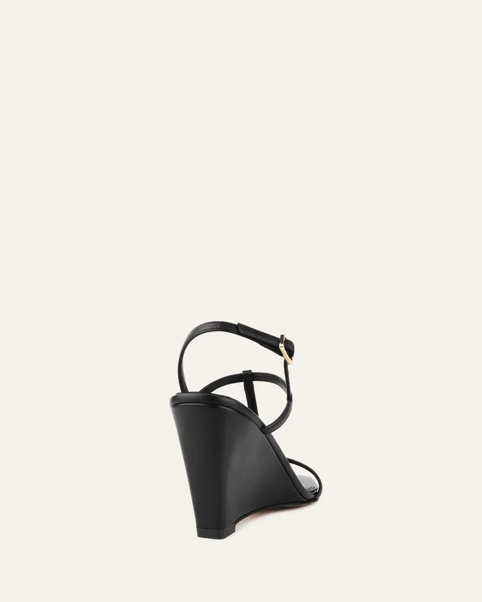 Ophelia mid heel wedges black leather MID SANDALS jomercer Women