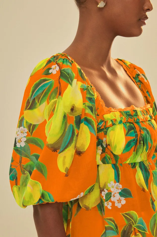 Orange Chic Pears Short Sleeve Blouse Women Farm Rio Blouses