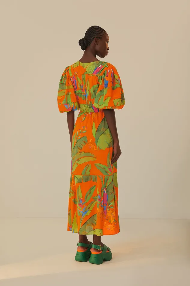 Orange Fresh Macaws Midi Dress Women Farm Rio Midi Dresses