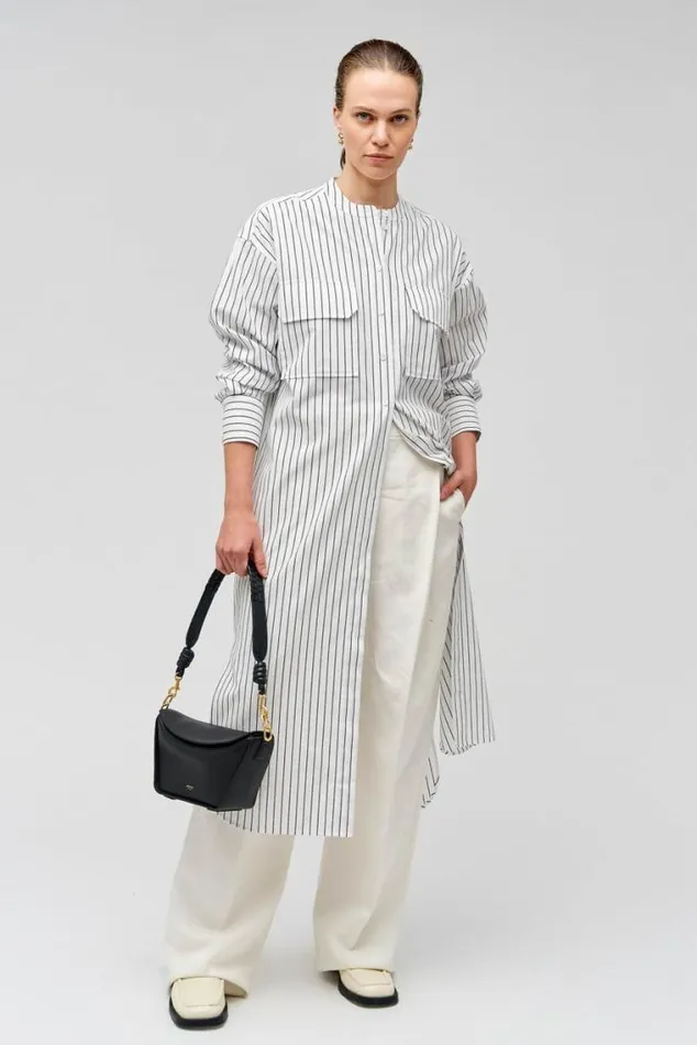Oroton Dresses Pinstripe Shirt Dress White 8211 Women