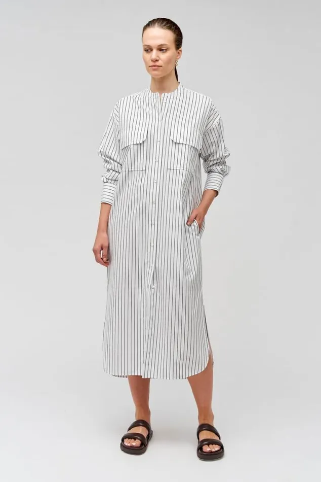 Oroton Dresses Pinstripe Shirt Dress White 8211 Women