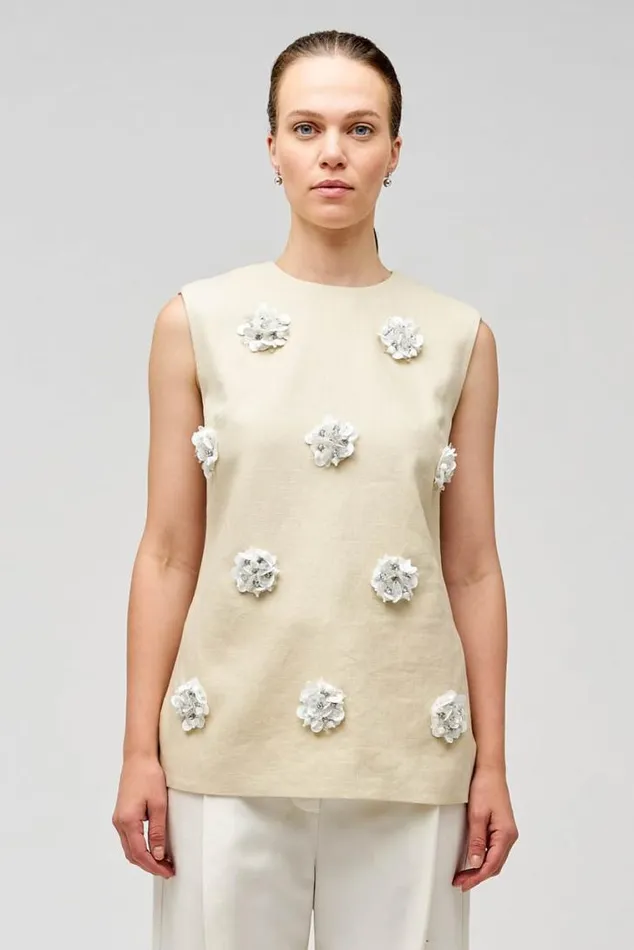 Oroton Sets Flower Sequin Tunic Limestone 8211 Women