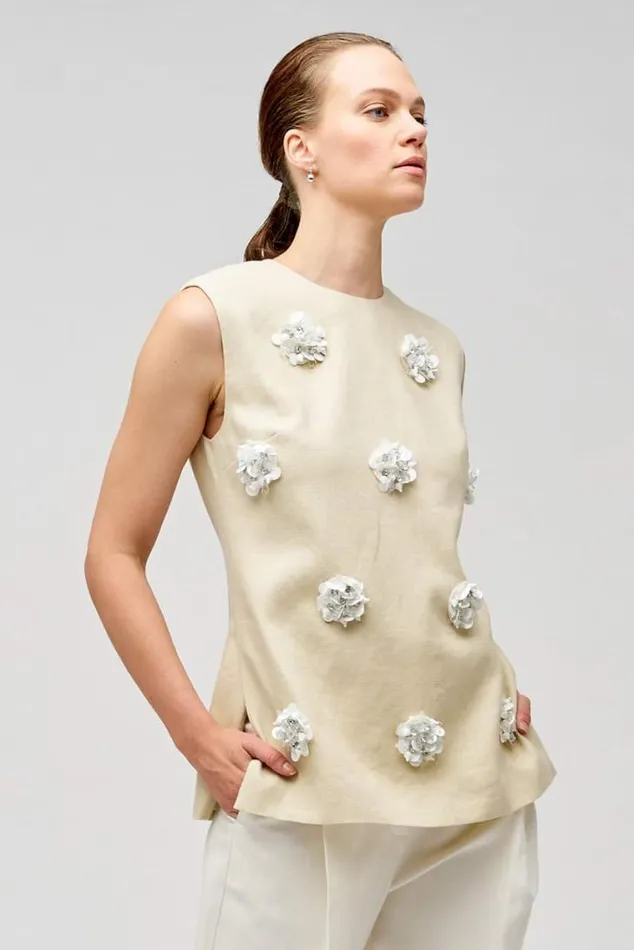 Oroton Sets Flower Sequin Tunic Limestone 8211 Women