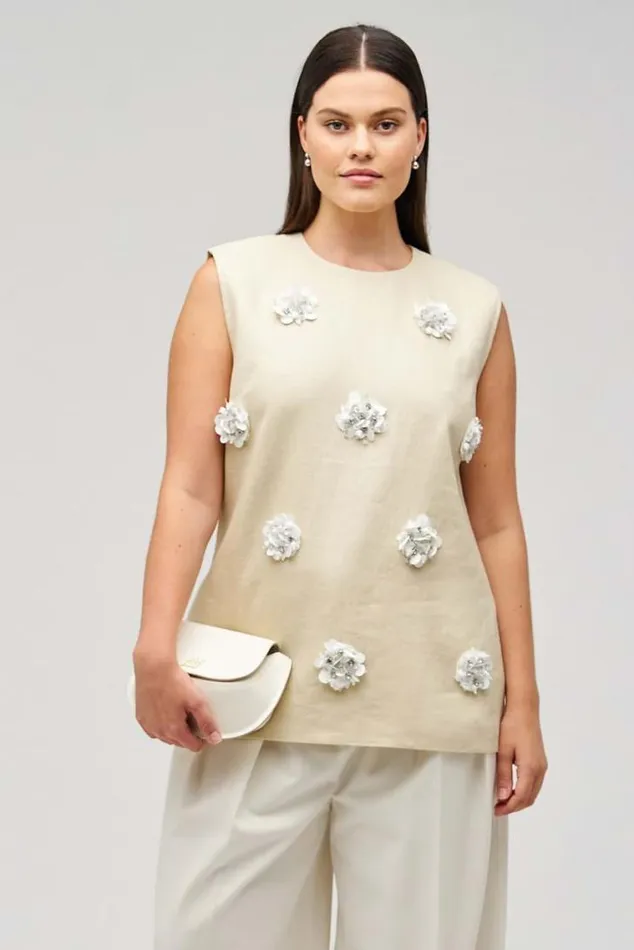 Oroton Sets Flower Sequin Tunic Limestone 8211 Women