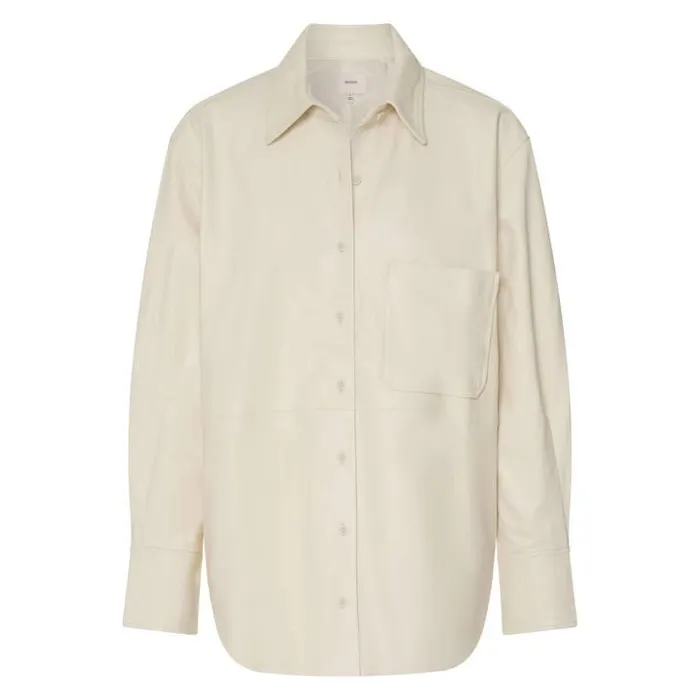 Oroton Tops Leather Overshirt Paper White 8211 Women