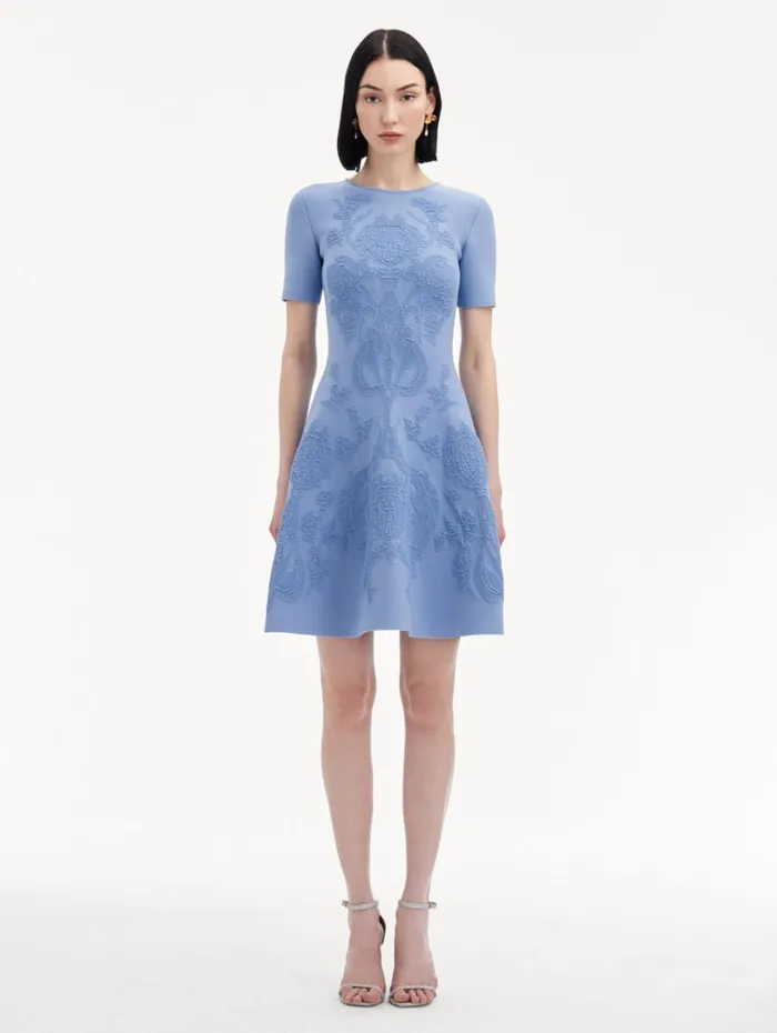 Oscar De La Renta Art Nouveau Knit Dress Aventurine Women Dresses