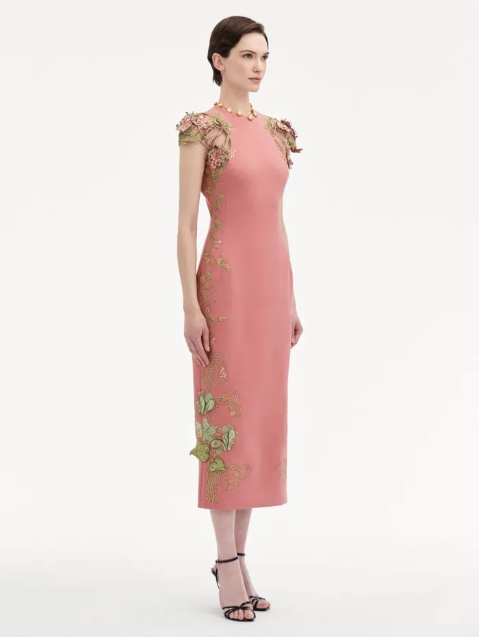 Oscar De La Renta Art Nouveau Pencil Dress Rouge Women Dresses