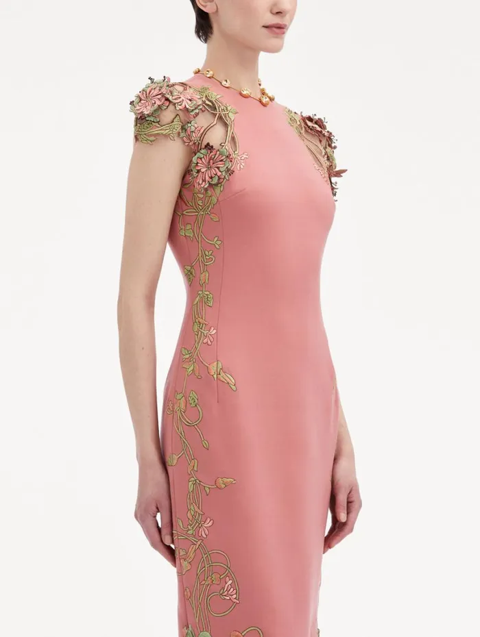 Oscar De La Renta Art Nouveau Pencil Dress Rouge Women Dresses