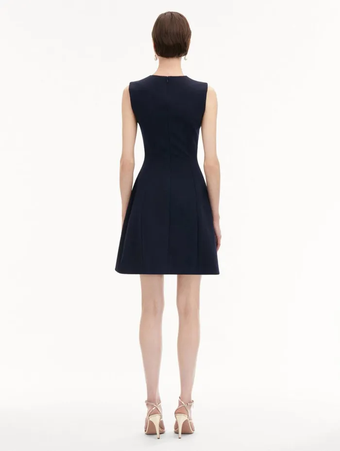 Oscar De La Renta Bow Button Split Skirt Dress Navy Women Dresses Oscar De La Renta Bow Button Split Skirt Dress Navy Women Dresses