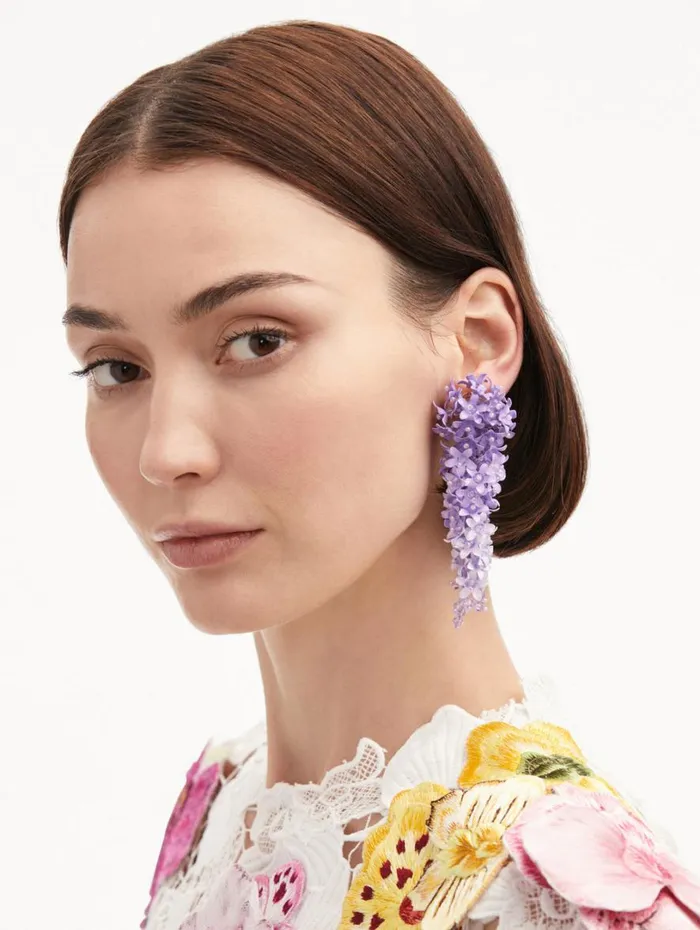 Oscar De La Renta Cascading Flower ClipOn Earrings Lavender Women Earrings