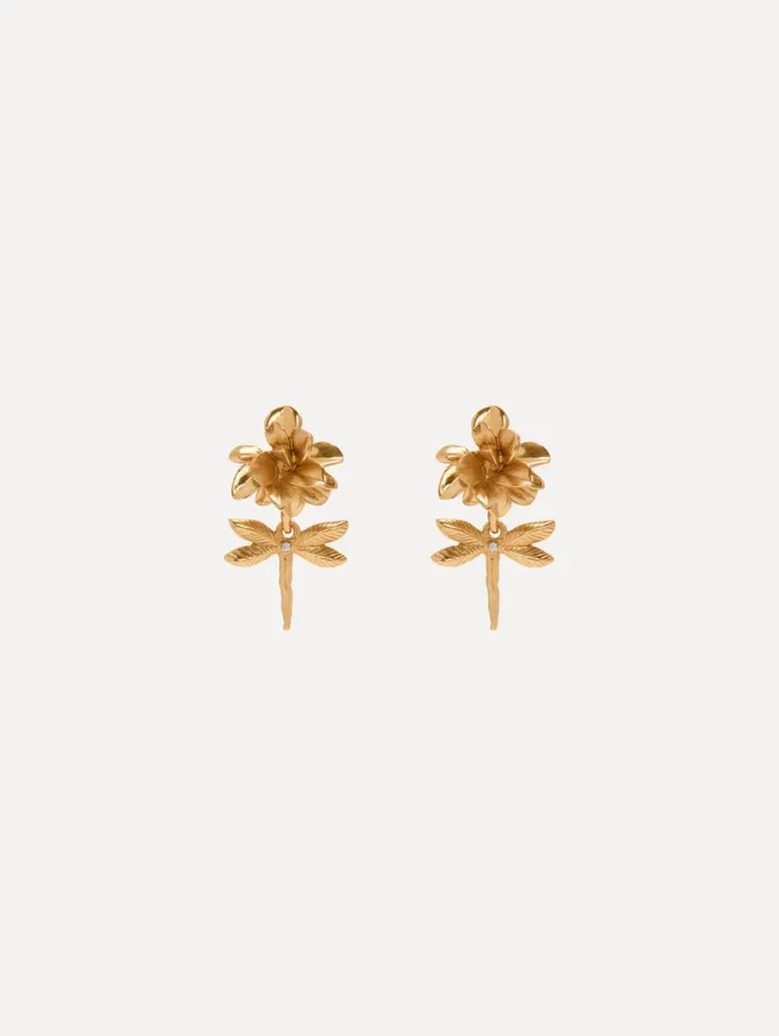 Oscar De La Renta Dragonfly Flower ClipOn Earrings Gold Women Earrings