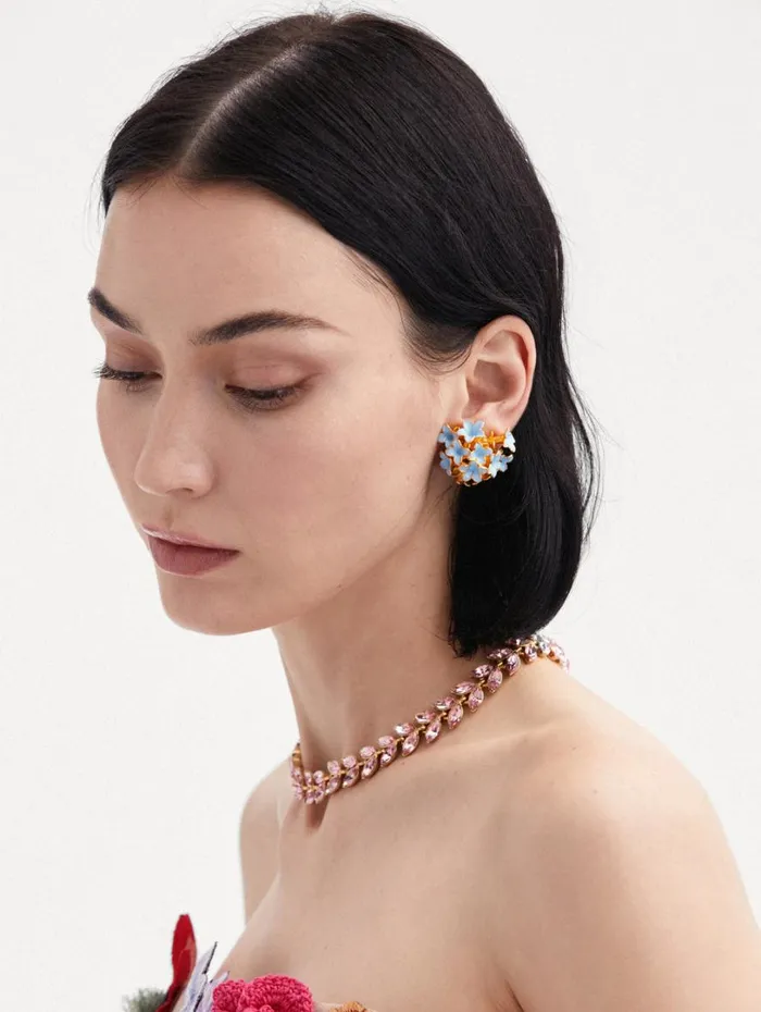 Oscar De La Renta Enamel Bouquet Button ClipOn Earrings Blue Women Earrings