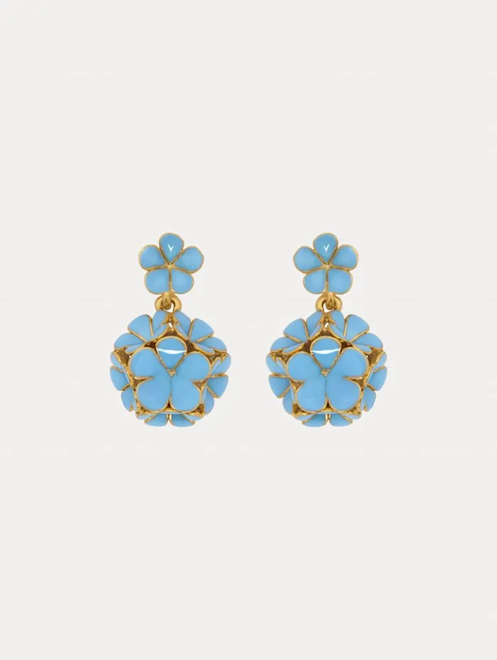 Oscar De La Renta Enamel Flower Drop ClipOn Earrings Blue Women Earrings