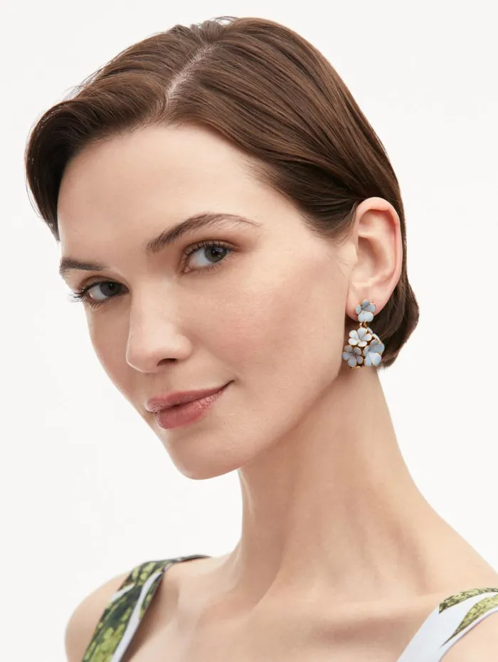 Oscar De La Renta Enamel Flower Drop ClipOn Earrings Blue Women Earrings