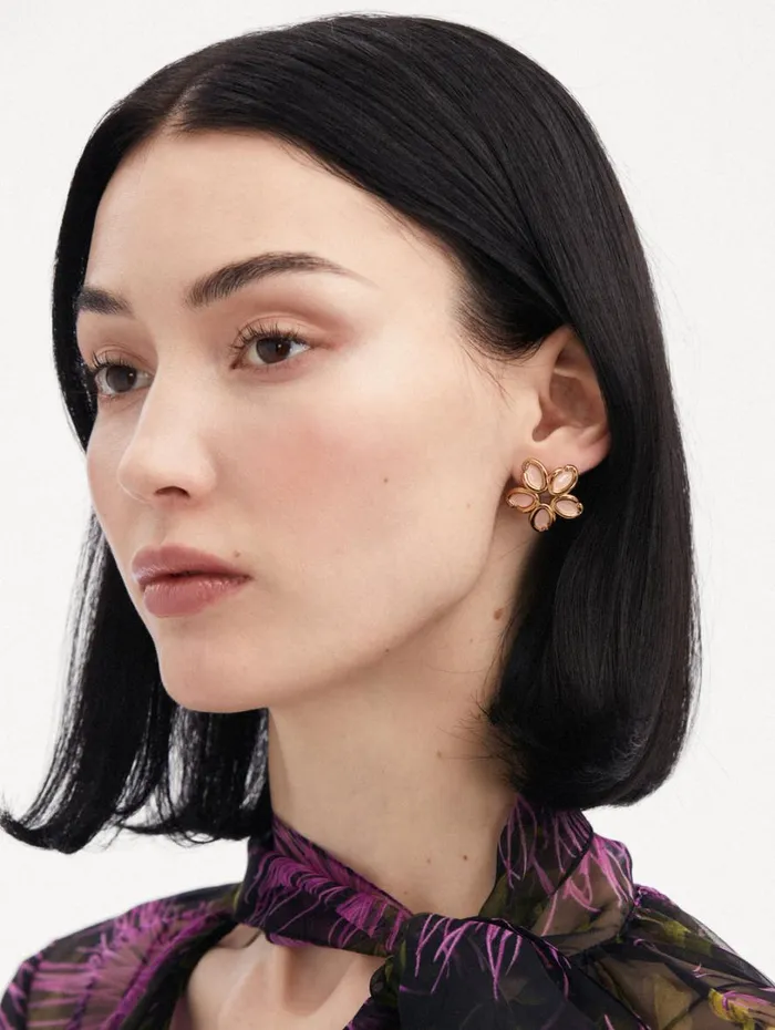 Oscar De La Renta Enamel O Flower Earrings Rose Women Earrings