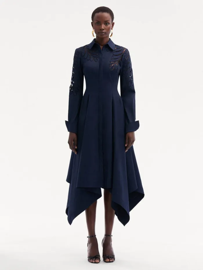 Oscar De La Renta Fern Cutout Cotton Twill Dress Navy Women Dresses Oscar De La Renta Fern Cutout Cotton Twill Dress Navy Women Dresses