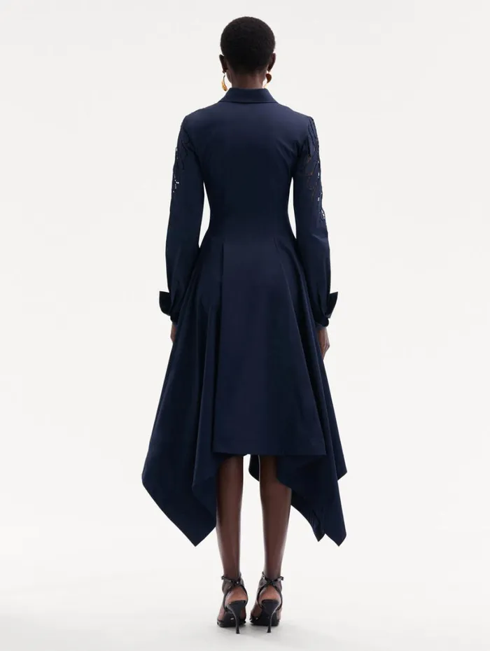 Oscar De La Renta Fern Cutout Cotton Twill Dress Navy Women Dresses Oscar De La Renta Fern Cutout Cotton Twill Dress Navy Women Dresses