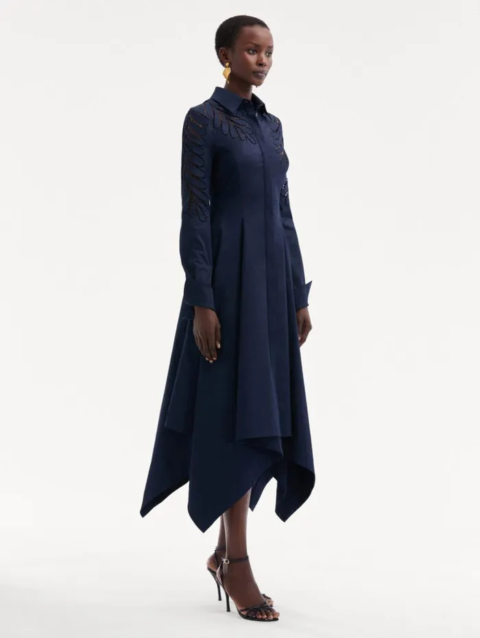 Oscar De La Renta Fern Cutout Cotton Twill Dress Navy Women Dresses Oscar De La Renta Fern Cutout Cotton Twill Dress Navy Women Dresses