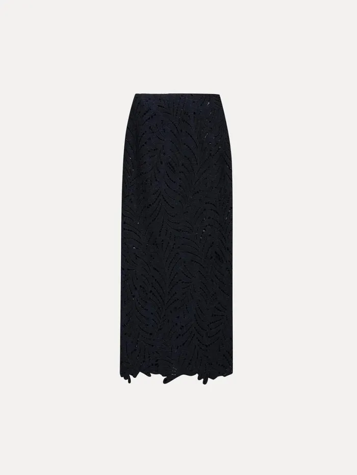 Oscar De La Renta Fern Cutout Tweed Pencil Skirt Navy Women Pants and Skirts
