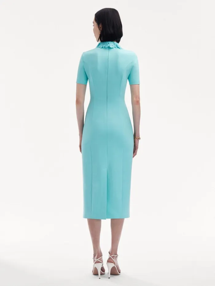 Oscar De La Renta Floral Guipure Collar Midi Dress Soft Mint Women Dresses
