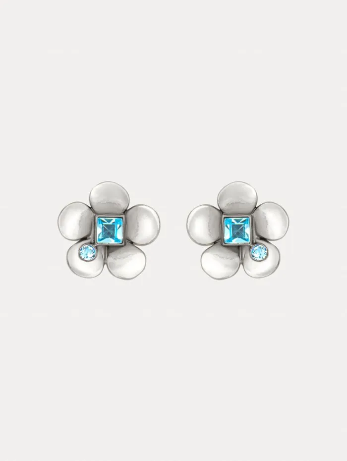 Oscar De La Renta Flower Stud Earrings Aquamarine Women Earrings
