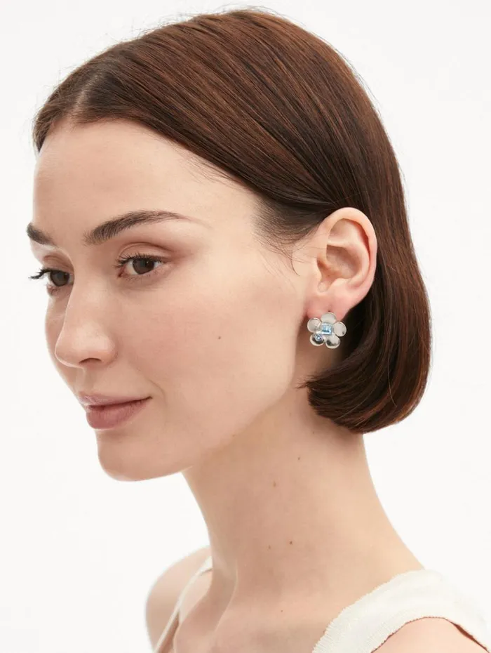 Oscar De La Renta Flower Stud Earrings Aquamarine Women Earrings Oscar De La Renta Flower Stud Earrings Aquamarine Women Earrings
