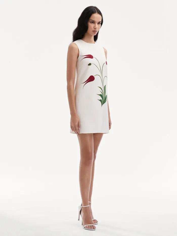 Oscar De La Renta Marbled Tulip Shift Dress Ivory Red Women Dresses Oscar De La Renta Marbled Tulip Shift Dress Ivory Red Women Dresses