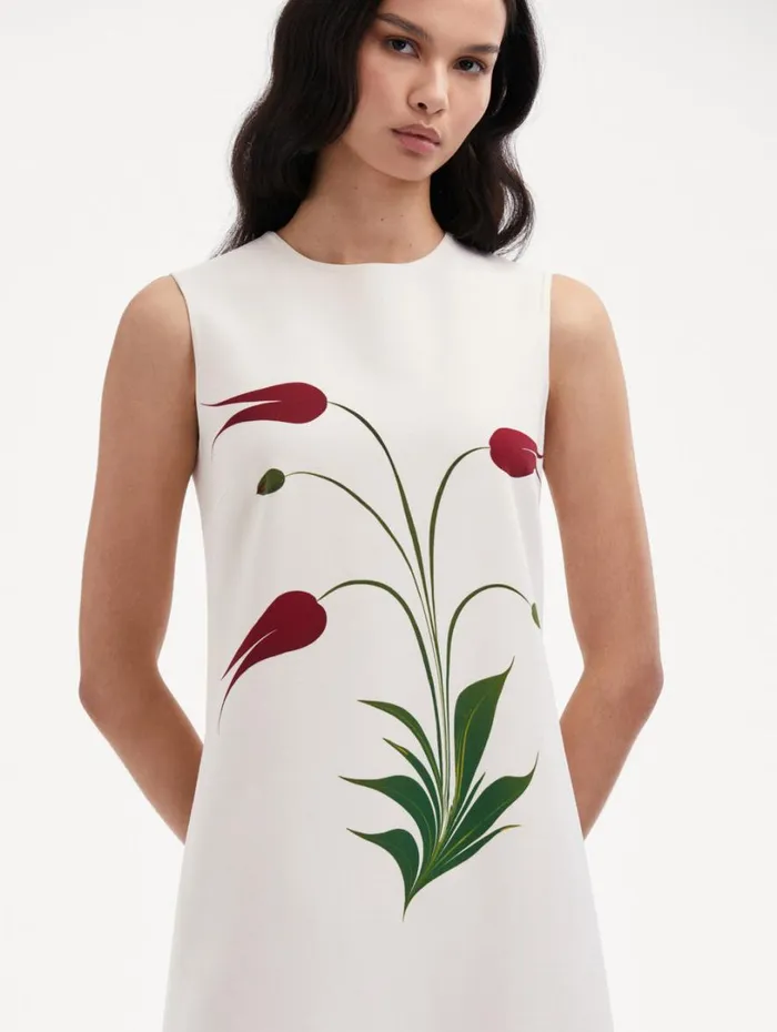 Oscar De La Renta Marbled Tulip Shift Dress Ivory Red Women Dresses Oscar De La Renta Marbled Tulip Shift Dress Ivory Red Women Dresses