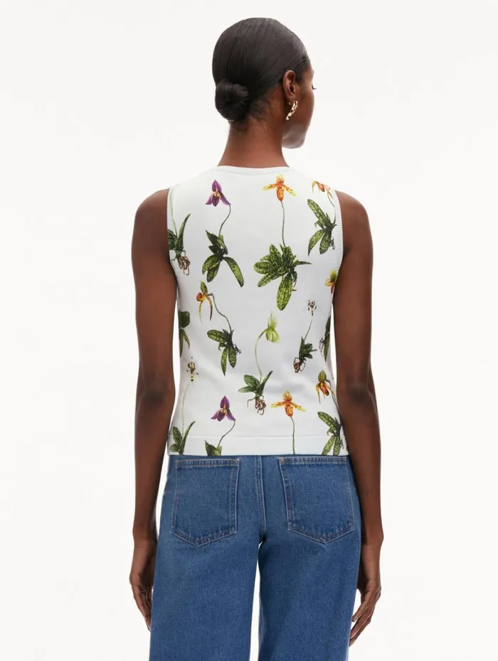 Oscar De La Renta Orchid Printed Tank Light Blue Multi Women Blouses and Knits Oscar De La Renta Orchid Printed Tank Light Blue Multi Women Blouses and Knits