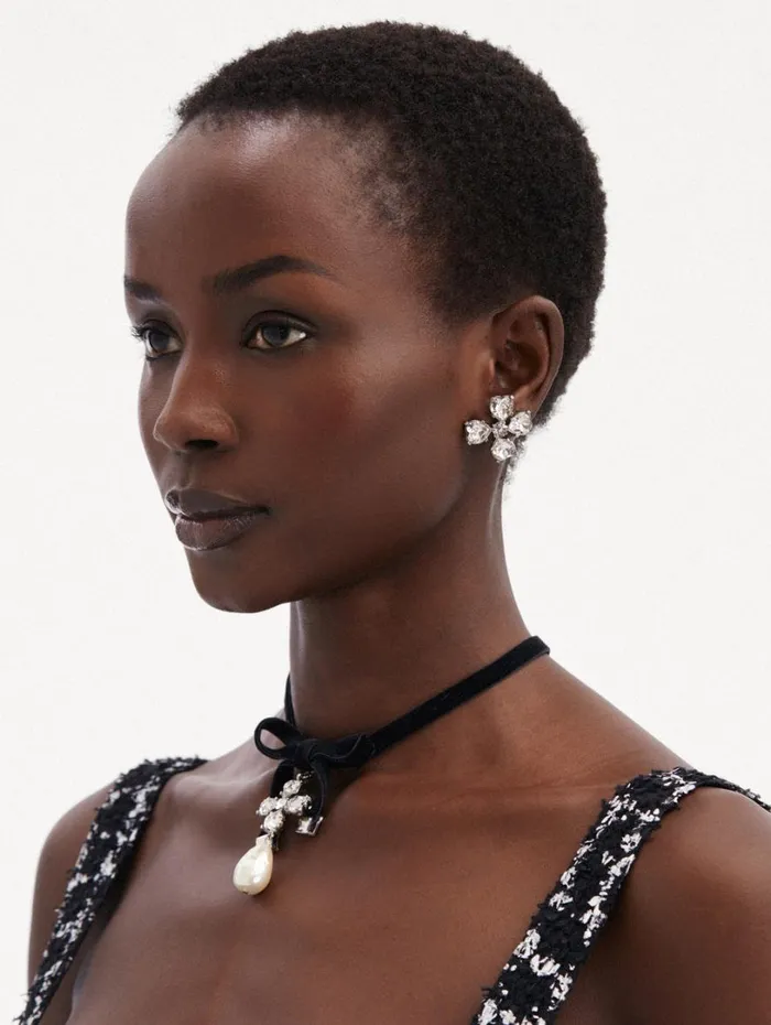 Oscar De La Renta Small Clover Earrings Crystal Women Earrings