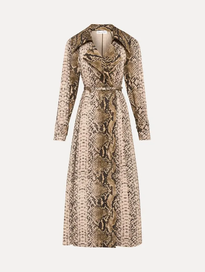 Oscar De La Renta Snake Cotton Trench Coat Olive Women Jackets and Coats