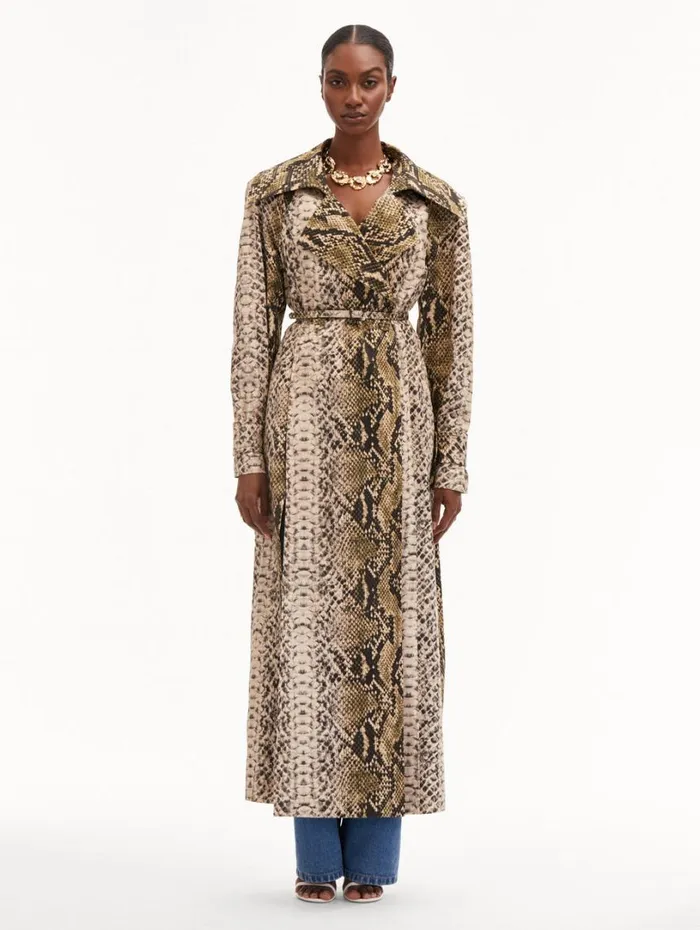 Oscar De La Renta Snake Cotton Trench Coat Olive Women Jackets and Coats Oscar De La Renta Snake Cotton Trench Coat Olive Women Jackets and Coats