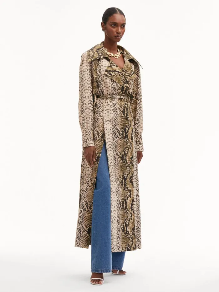Oscar De La Renta Snake Cotton Trench Coat Olive Women Jackets and Coats Oscar De La Renta Snake Cotton Trench Coat Olive Women Jackets and Coats
