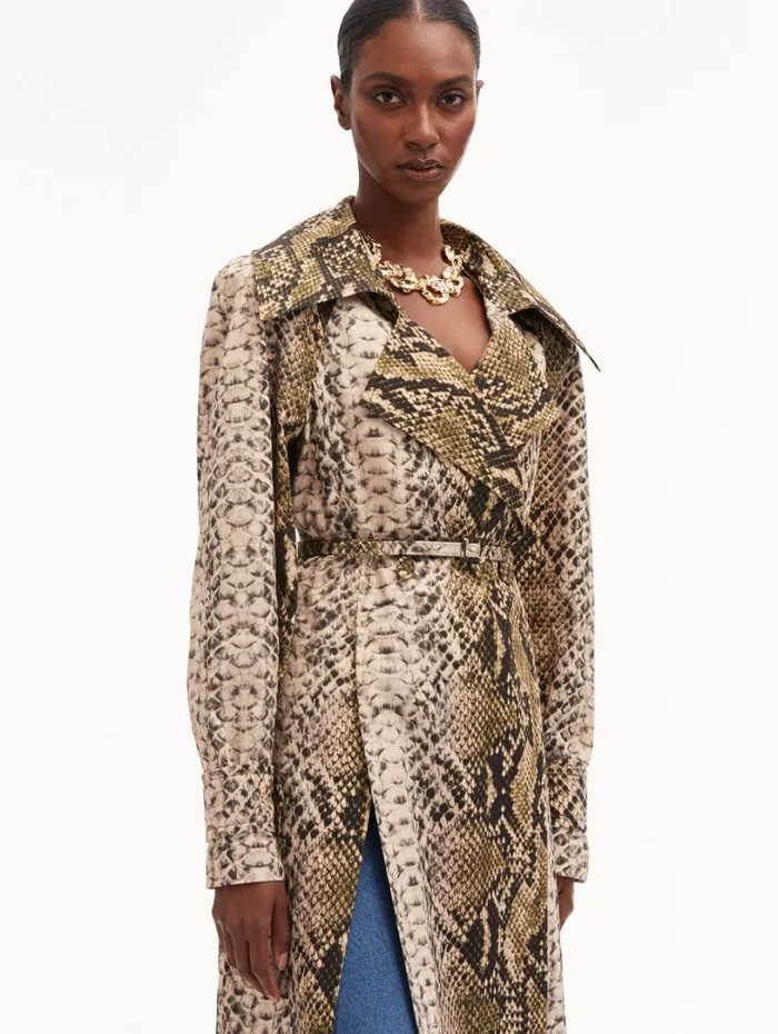 Oscar De La Renta Snake Cotton Trench Coat Olive Women Jackets and Coats Oscar De La Renta Snake Cotton Trench Coat Olive Women Jackets and Coats